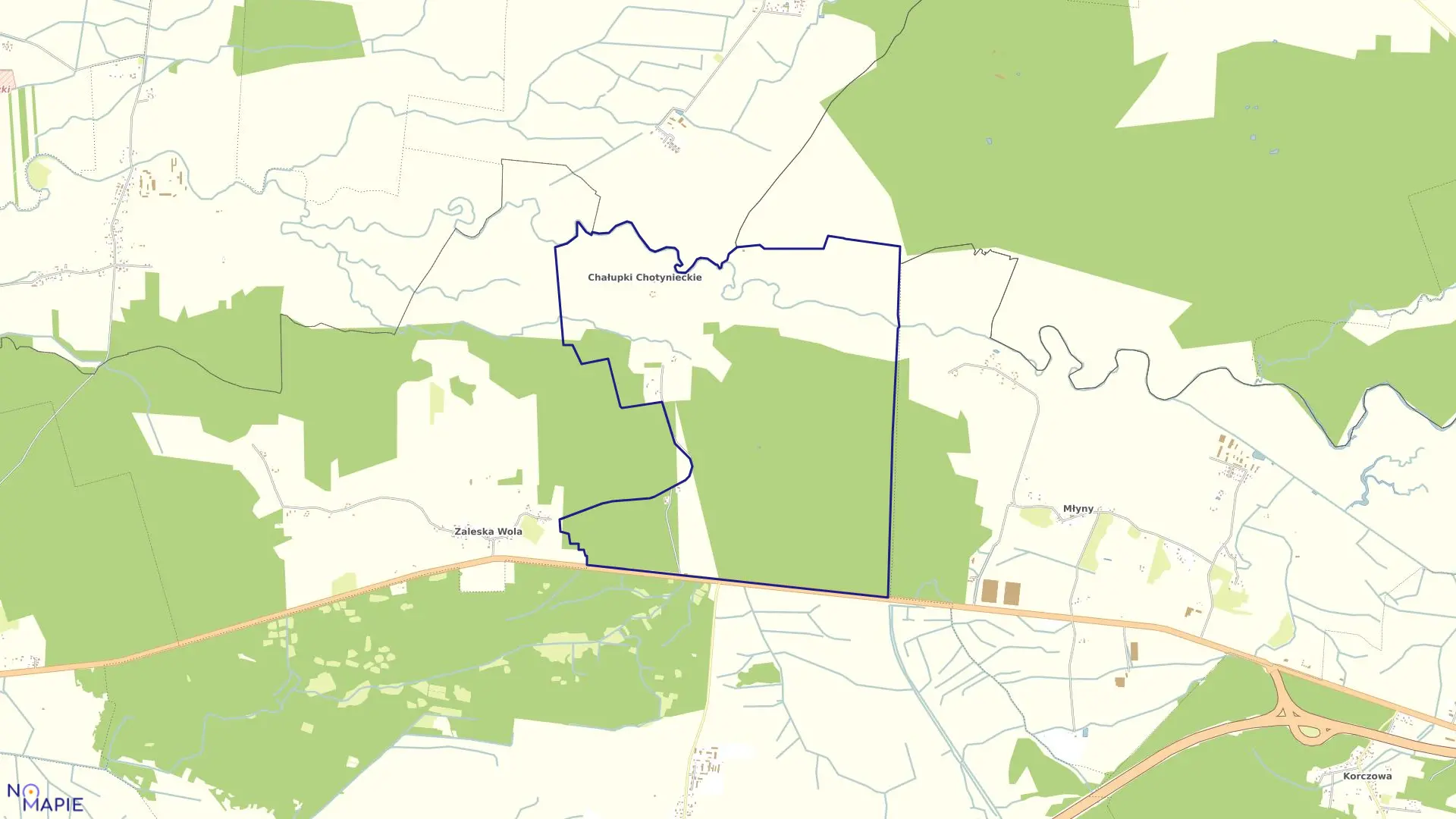 Mapa obrębu Chałupki Chotynieckie w gminie Radymno