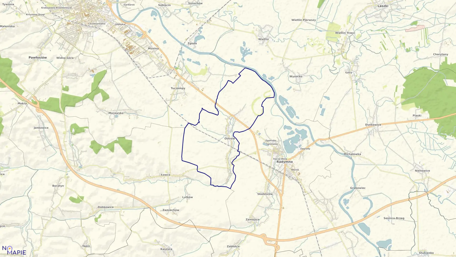 Mapa obrębu Ostrów w gminie Radymno