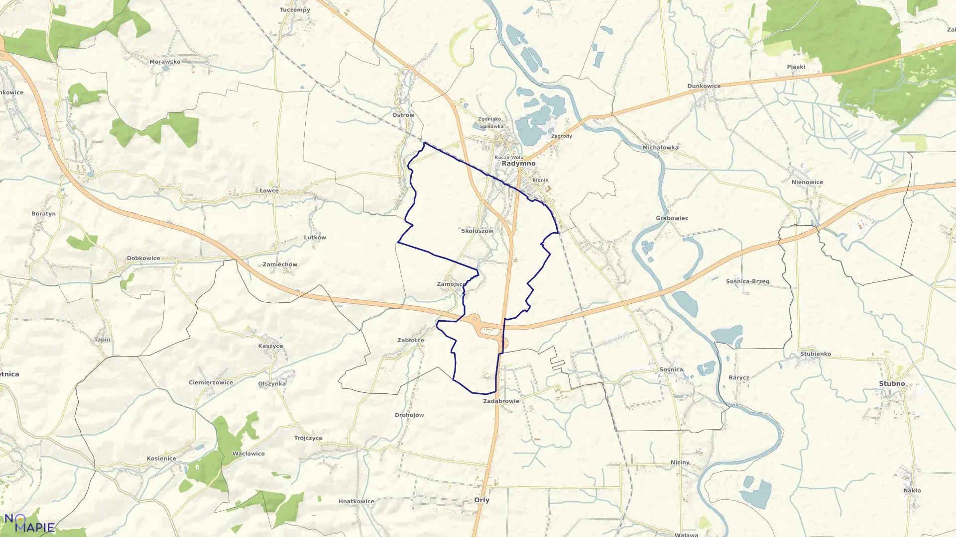 Mapa obrębu Skołoszów w gminie Radymno