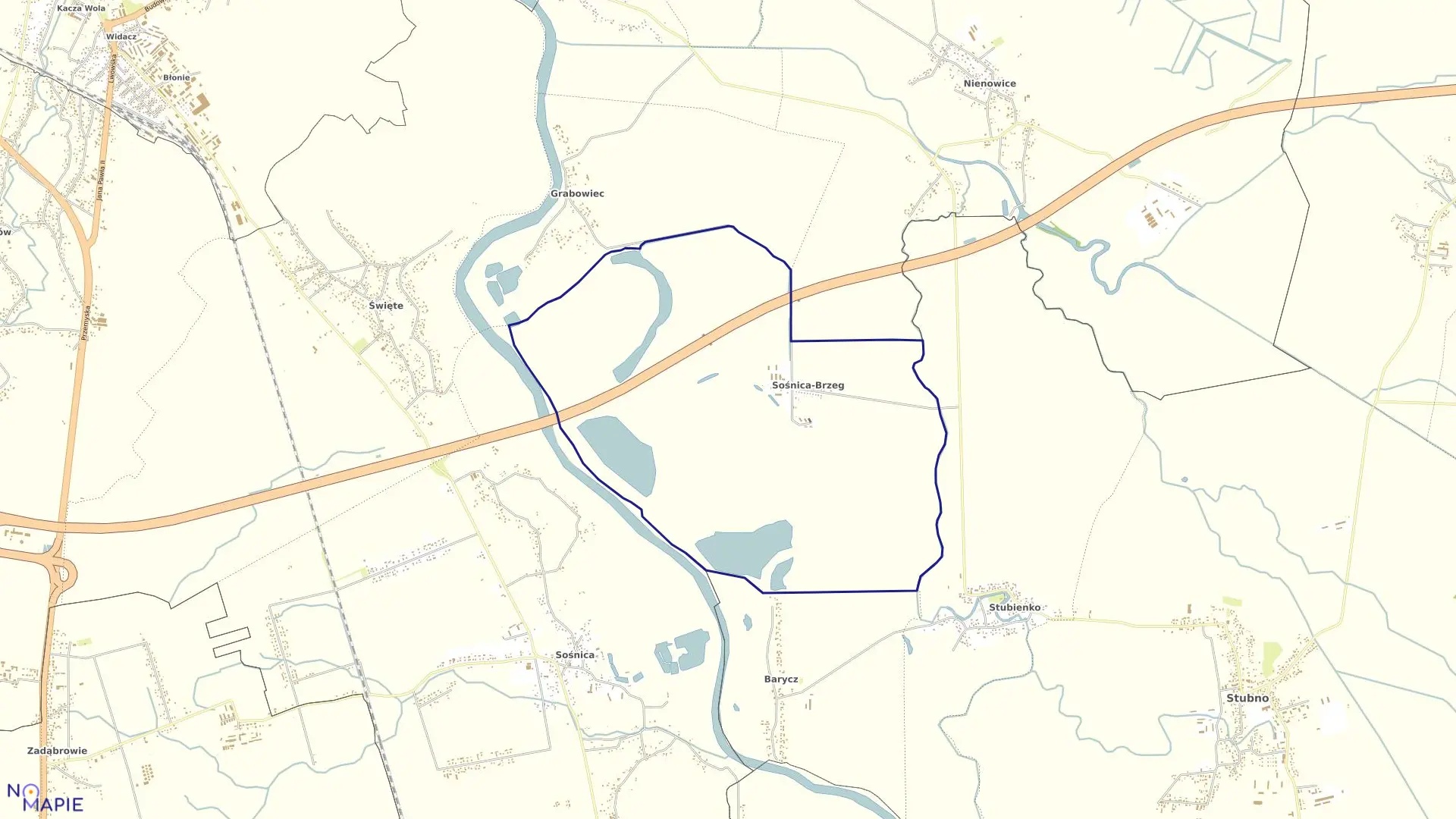 Mapa obrębu Sośnica Brzeg w gminie Radymno