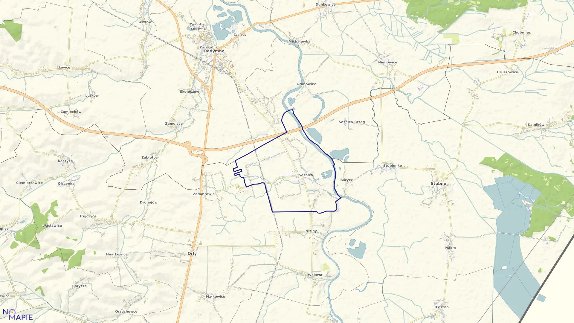 Mapa obrębu Sośnica w gminie Radymno