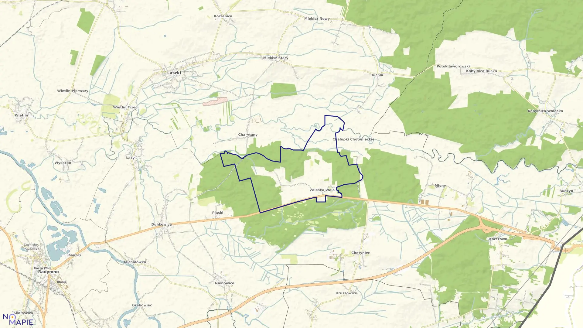 Mapa obrębu Zaleska Wola w gminie Radymno